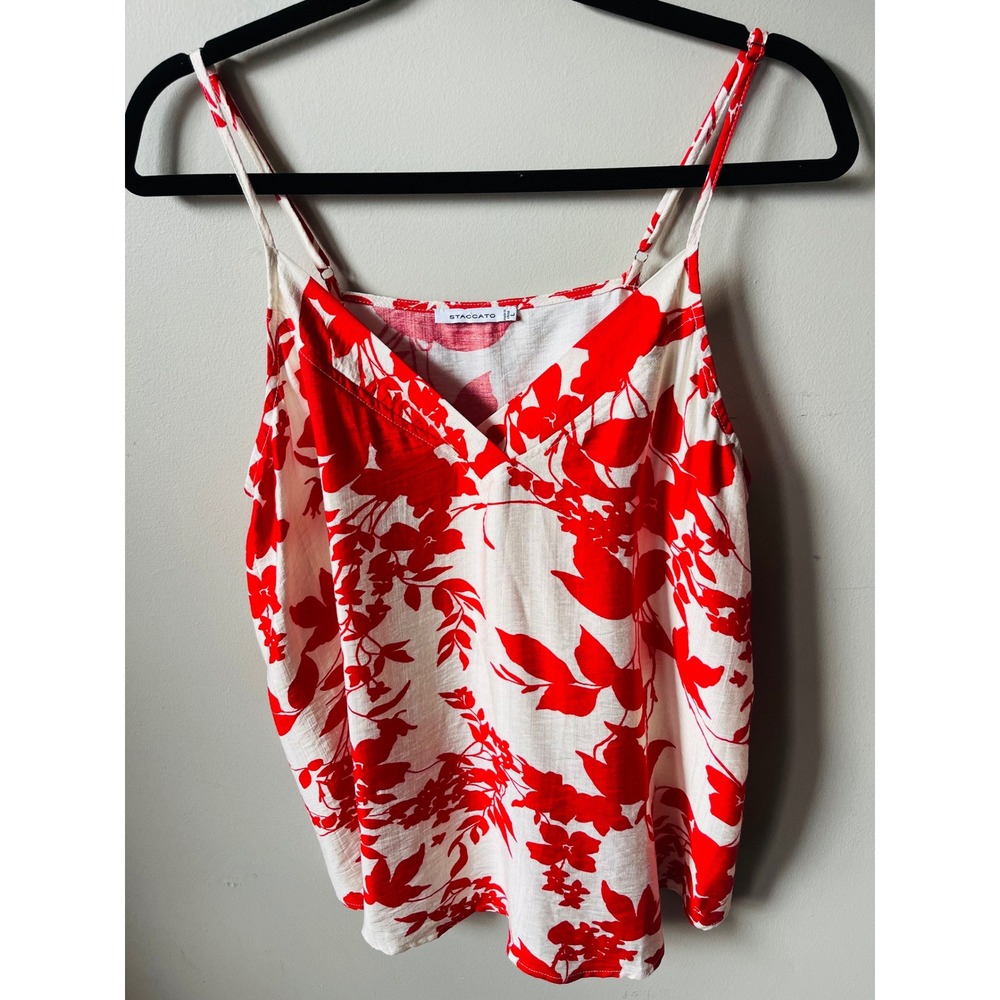 Staccato Red White Floral V-Neck Camisole Adjustable Strap Tank Top chic career